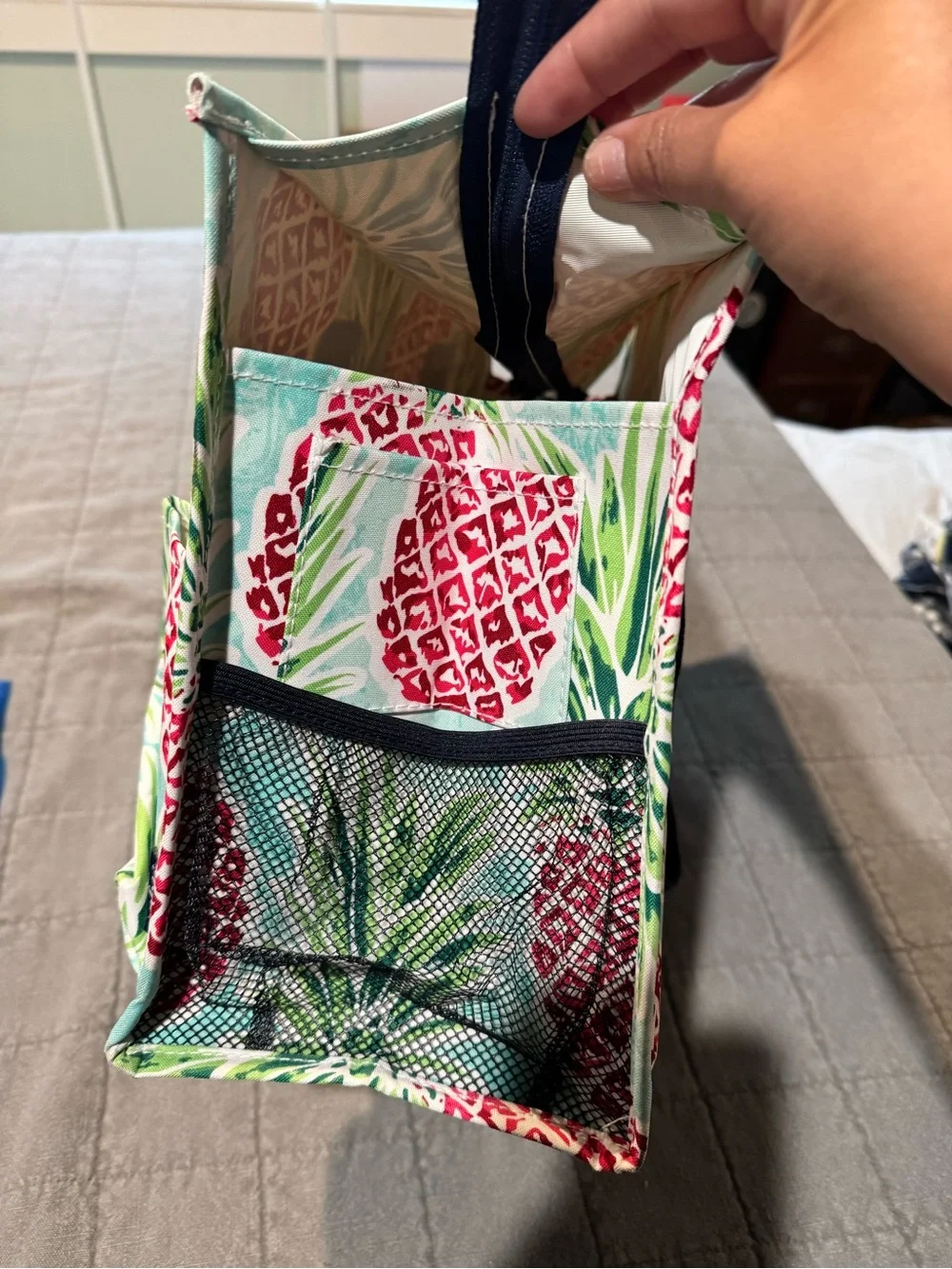 Tropical Pineapple Canvas Tote Bag in Teal and Red